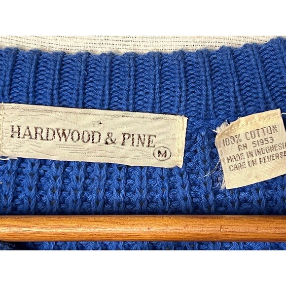 VTG Hardwood & Pine Men Medium Blue Ribbed Knit Sweater Cotton Preppy Y2K - Picture 10 of 12